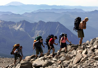 Hiking across mountains