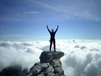 Climber in clouds
